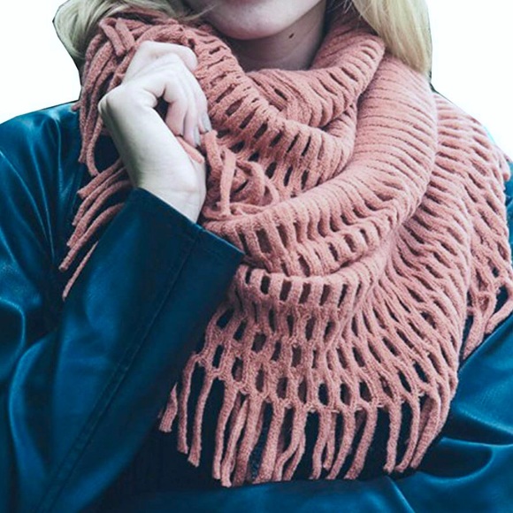 Accessories - Fringed open knit infinity scarf